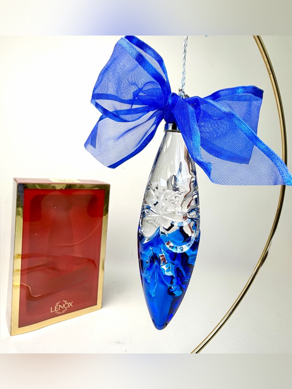 Lenox Color Gems Sapphire Icicle Ornament Blue Clear Full Lead Crystal
